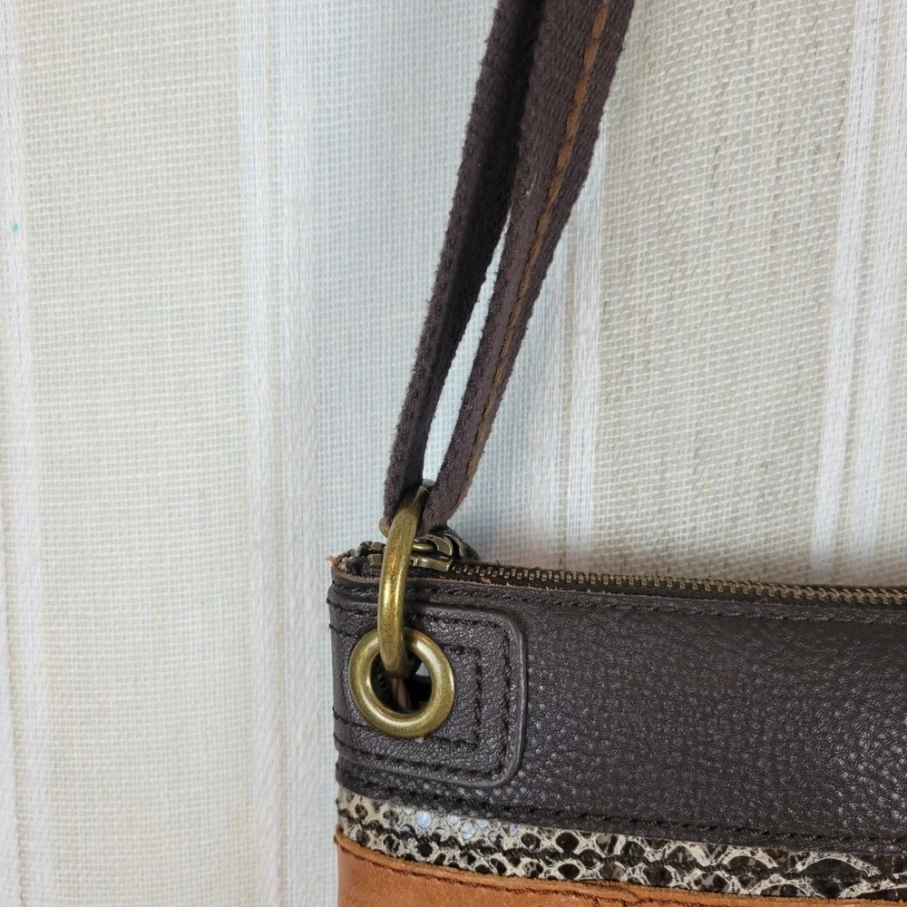 The Sak Genuine Leather Crossbody‎ Bag Purse Brown Tan